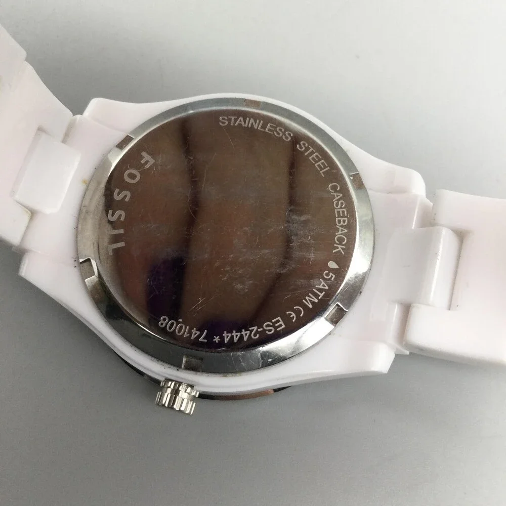 Fossil ES-2444 Womens Watch 38mm White Dial Resin Crystals New Battery 6